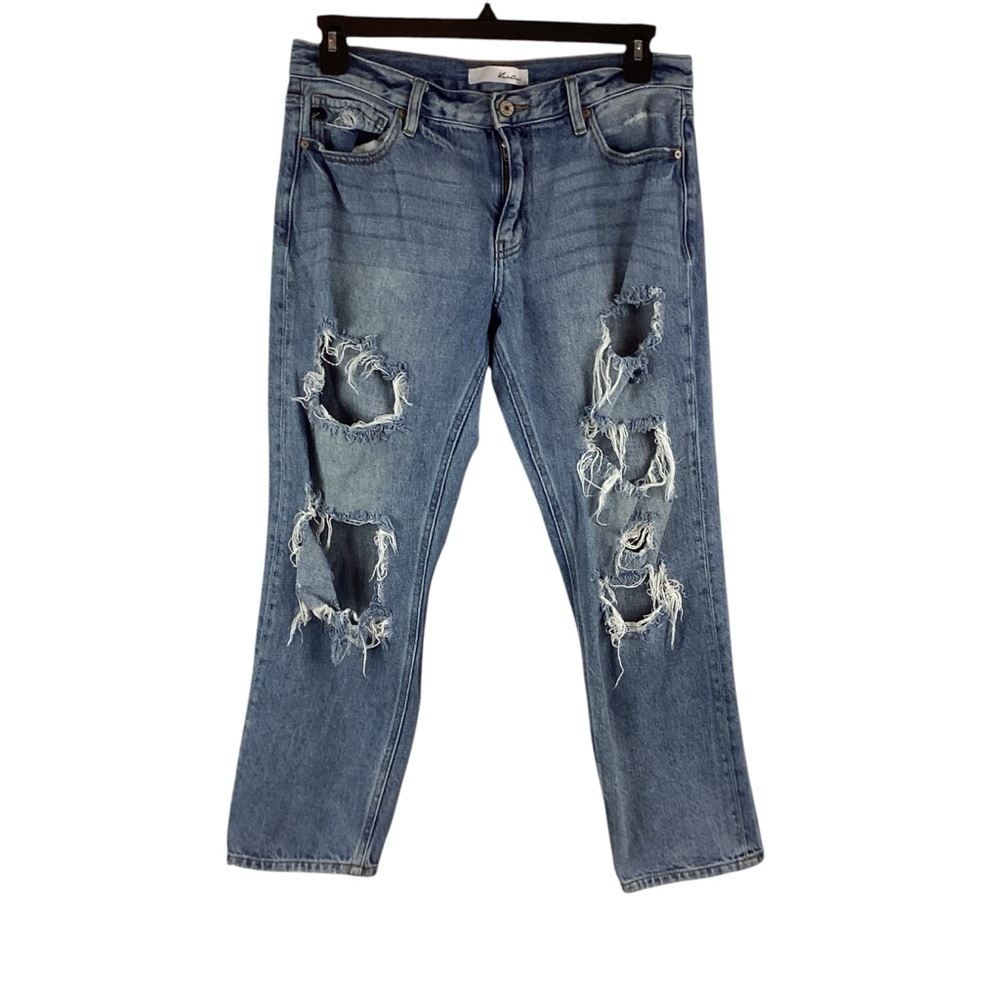KanCan Nicola High Rise Boyfriend Jeans Light Wash Distressed Size 11/29